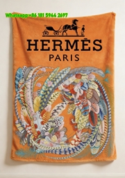 Hermès Luxury Orange Feather Print Flannel Throw Blanket IMG_5206